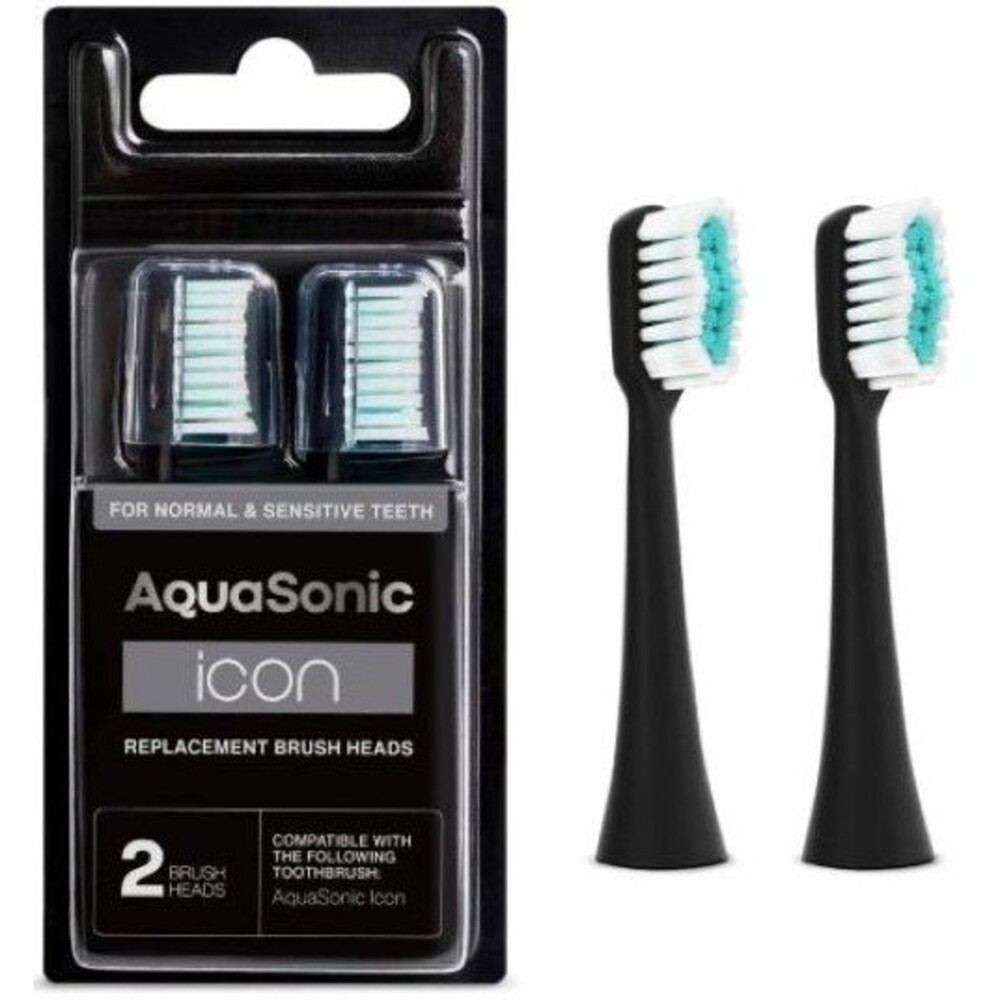 AquaSonic iCon Replacement Brush Heads, Black, 2Pack, Normal/Sensitive Teeth